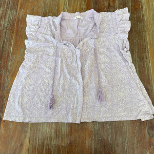 Lucky Brand Purple & White Patterned Blouse, Size Large